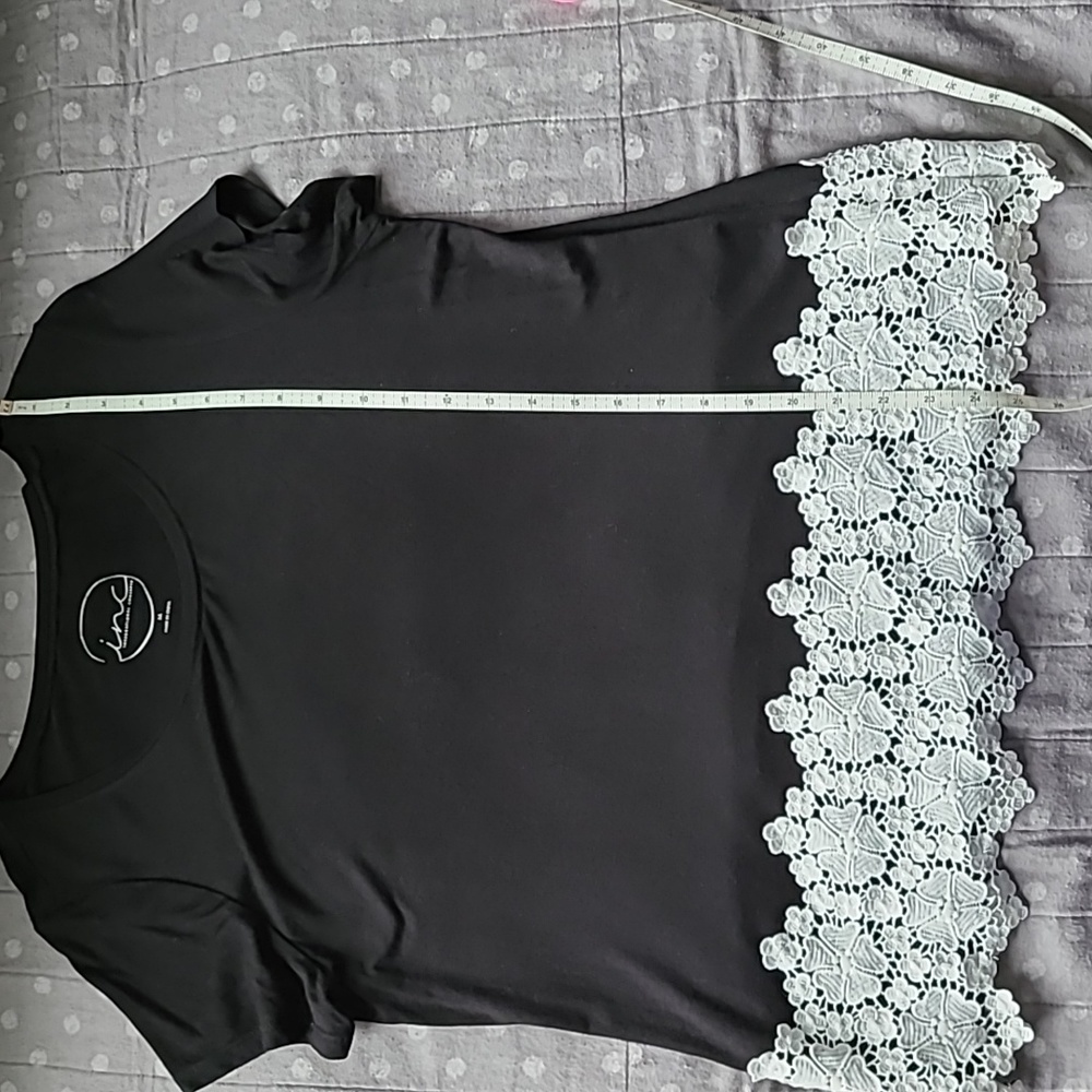 INC Black Knit Top trimmed in Lace - Picture 7 of 7